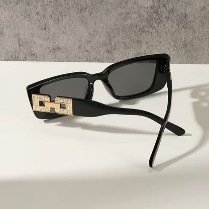 Stilingi moteriški saulės akiniai su aukso spalvos detalėmis šonuose