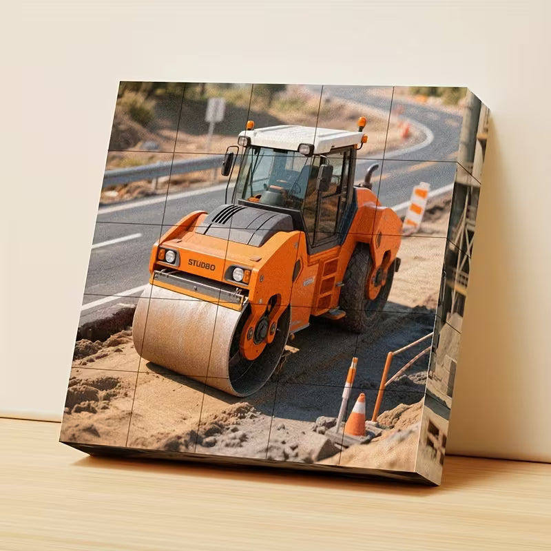 Edukacinė magnetinių kubelių dėlionė su realistiška statybine technika