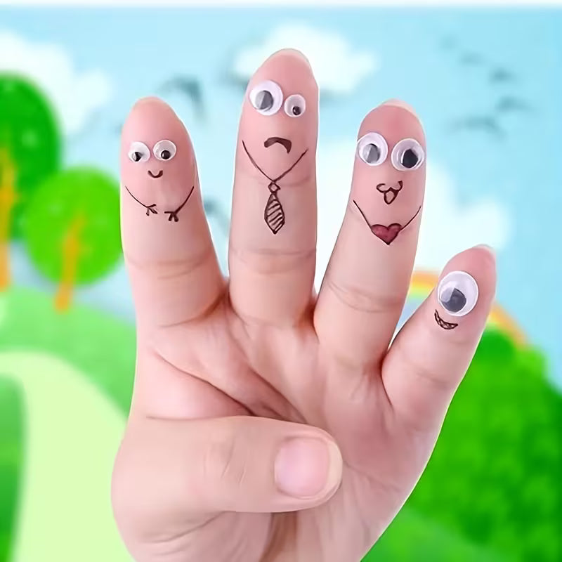 Vaikų rankdarbiams skirtos judančios akys su lipnia nugarėle, įvairūs dydžiai.