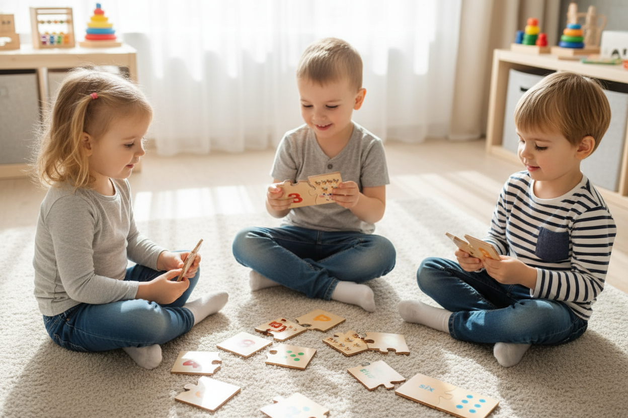 vaikų dėlionė mokanti skaičiuoti – gyvūnų paveikslėliai ir skaičiai