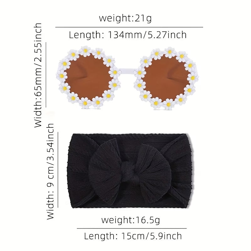 Vaikiški akiniai su gėlytėmis ir galvos juostos kūdikiui