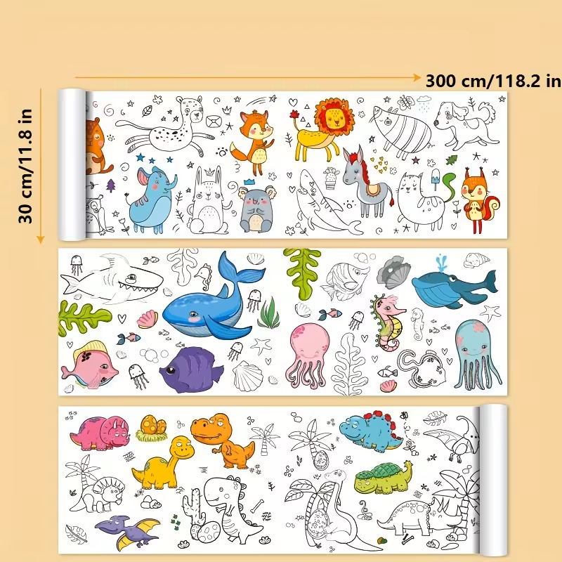 Milžiniškas spalvinimo ritinys 300 cm su dinozaurais – kūrybiškas žaidimas vaikams