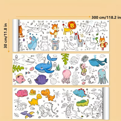 Milžiniškas spalvinimo ritinys 300 cm su dinozaurais – kūrybiškas žaidimas vaikams