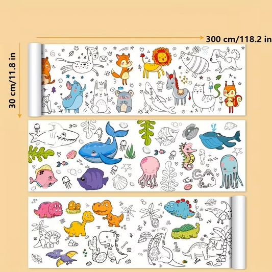 Milžiniškas spalvinimo ritinys 300 cm su dinozaurais – kūrybiškas žaidimas vaikams