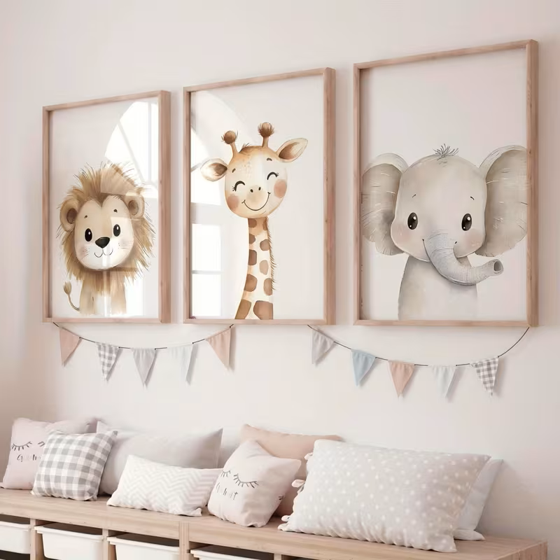 Švelnių spalvų dekoratyvinis paveikslas kūdikių kambariui, 50x70 cm, be rėmelio