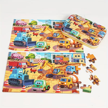 Vaikiška dėlionė su transporto priemonėmis, 60 detalių, metalinėje dėžutėje