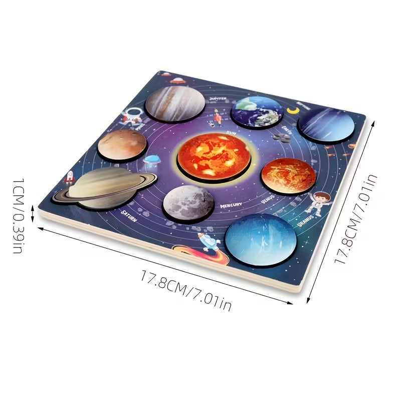 Edukacinė medinė dėlionė su Saule ir planetomis vaikams nuo 3 metų