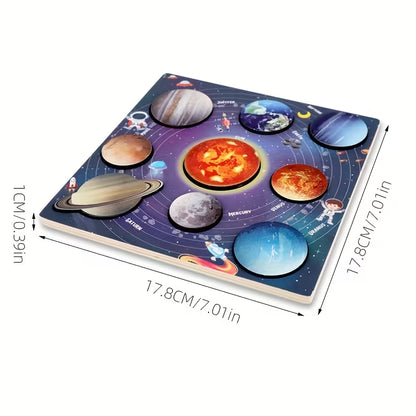 Edukacinė medinė dėlionė su Saule ir planetomis vaikams nuo 3 metų