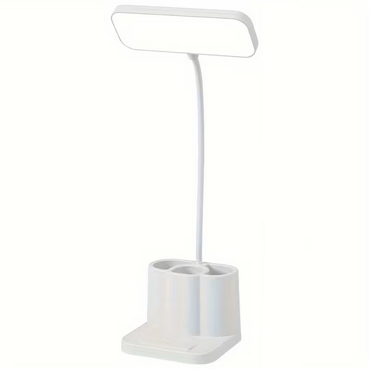 Balta LED stalo lempa su pieštukų laikikliu ir USB įkrovimu