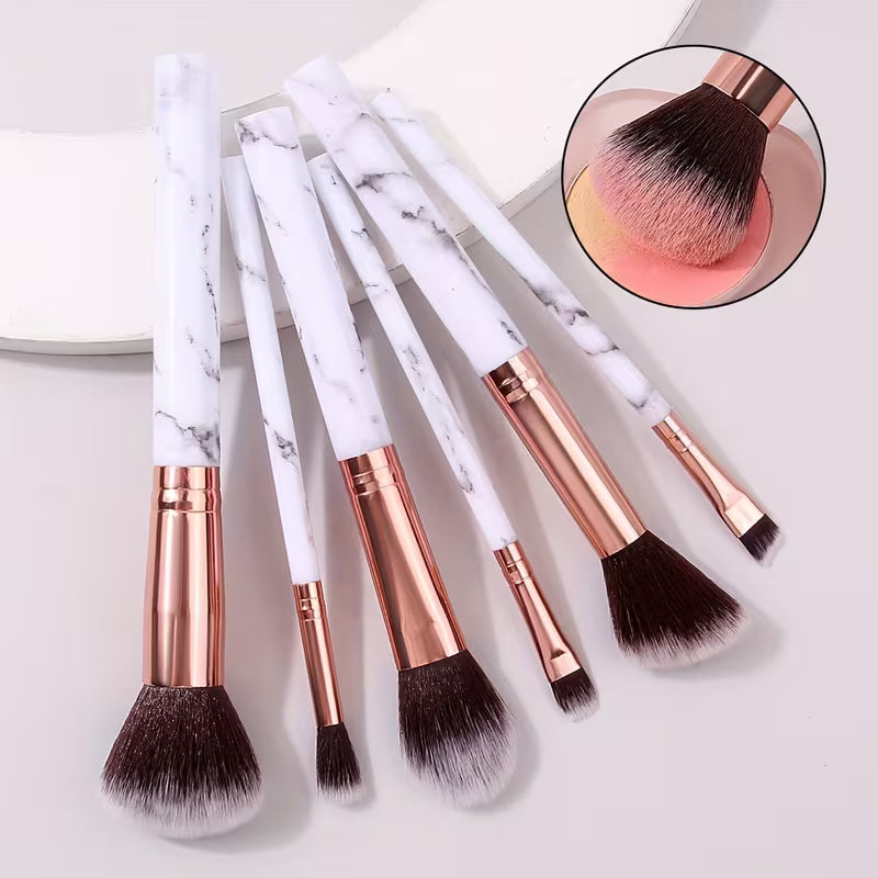 Makiažo šepetėlių rinkinys 10 vnt. – profesionalūs šepetėliai veido ir akių makiažui