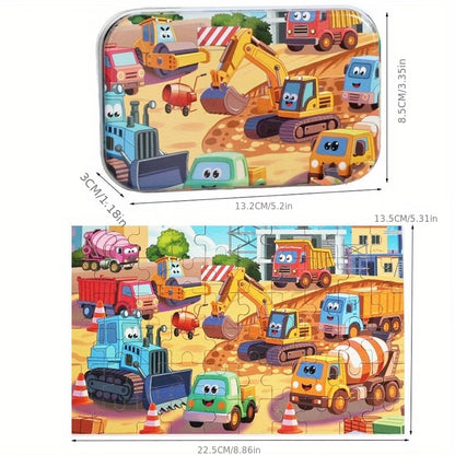 Transporto priemonių dėlionė vaikams metalinėje dėžutėje, smulkiajai motorikai lavinti