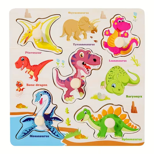 Edukacinė medinė dėlionė vaikams su dinozaurai