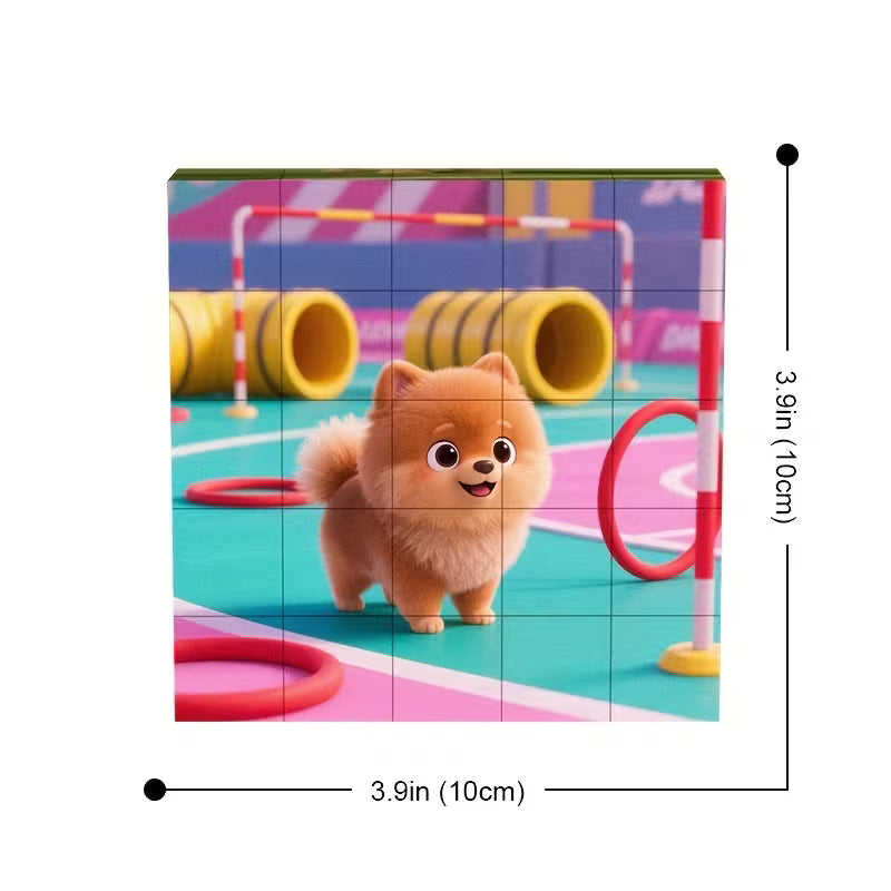 Vaikiška magnetinė dėlionė su gyvūnų motyvais, 6 galvosūkiai viename rinkinyje, sudėti iš tų pačių magnetinių detalių.