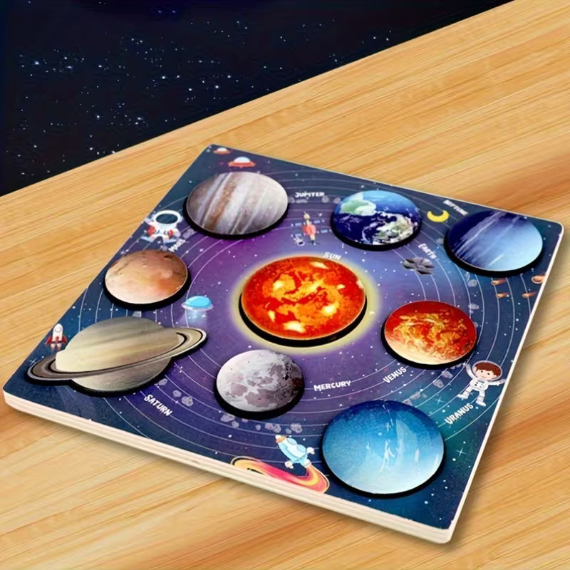 Medinė edukacinė dėlionė vaikams su Saulės sistemos planetomis