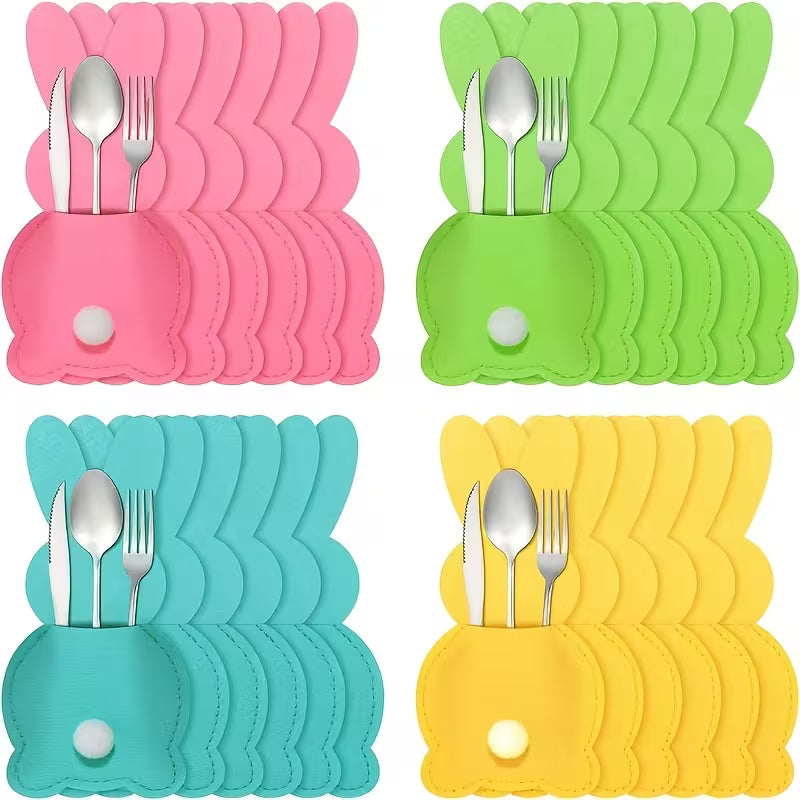 8 vnt. stalo įrankių laikiklių rinkinys ant Velykų stalo, spalvotas ir praktiškas.