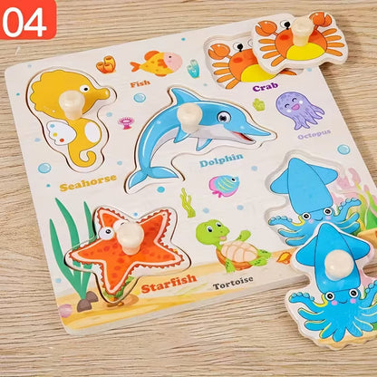 Edukacinė medinė dėlionė su jūros gyventojais vaikams