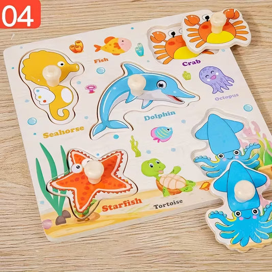 Edukacinė medinė dėlionė su jūros gyventojais vaikams