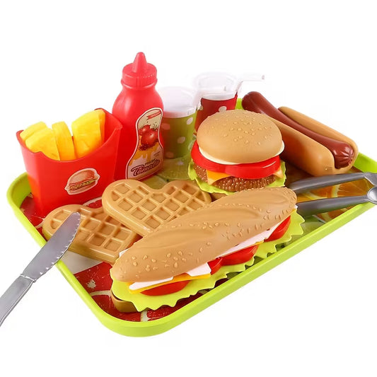 Vaikų virtuvės žaislų rinkinys su greito maisto elementais