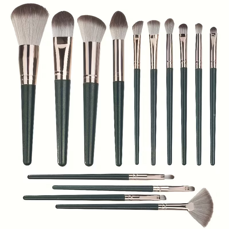 14 profesionalių makiažo šepetėlių rinkinys veido ir akių makiažui