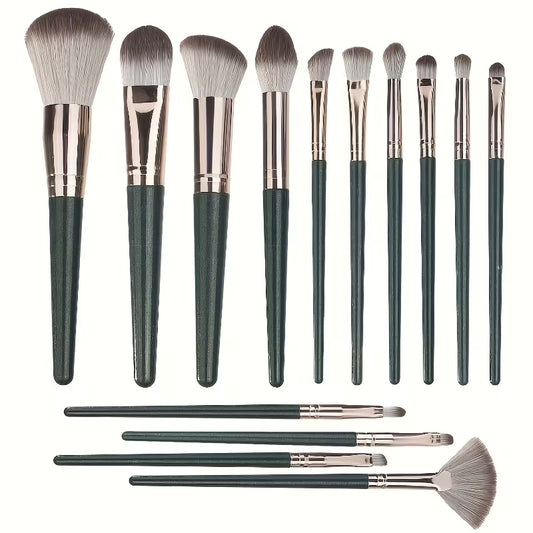 14 profesionalių makiažo šepetėlių rinkinys veido ir akių makiažui