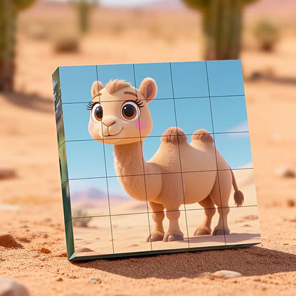 Spalvinga magnetinių kubelių dėlionė su gyvūnų iliustracijomis, tinkama kūrybiškam žaidimui