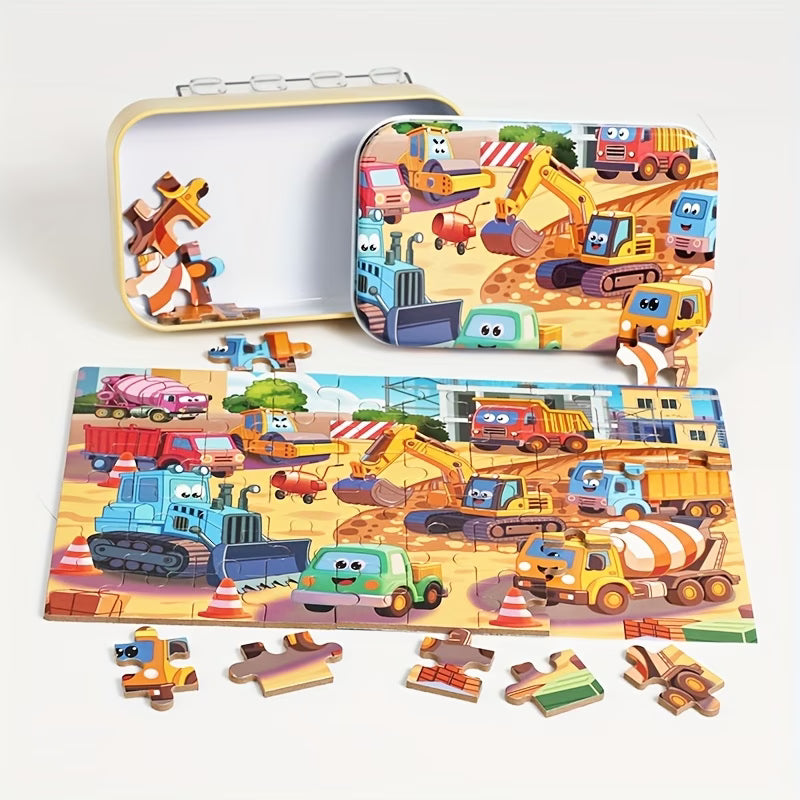 Lavinamoji vaikų dėlionė 60 detalių su automobiliais ir kitomis transporto priemonėmis