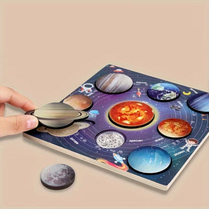 Vaikiška medinė kosmoso dėlionė, lavinanti motoriką ir pažinimą