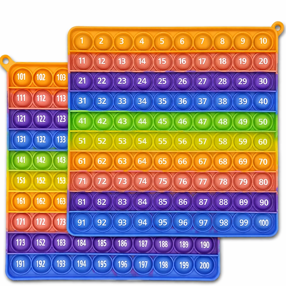 Mokomasis Pop-It kilimėlis vaikams su sunumeruotais burbuliukais nuo 1 iki 200