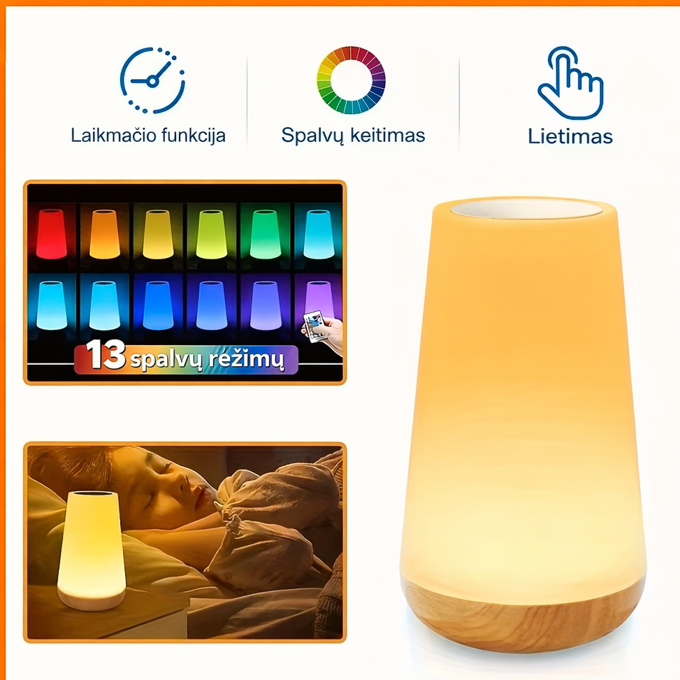 Lietimui jautri LED lempa su medžio imitacijos pagrindu