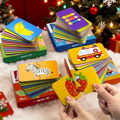 Edukacinė dėlionė vaikams 16 detalių – transportas, gyvūnai arba vaisiai