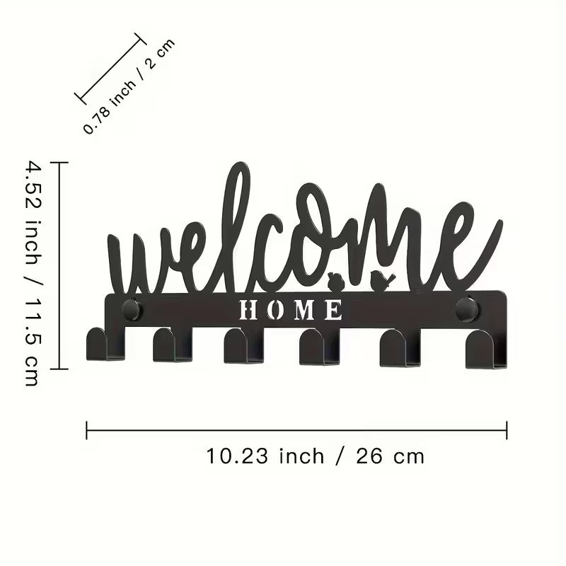 Sieninis metalinis raktų laikiklis Welcome Home – praktiška ir stilinga namų interjero detalė
