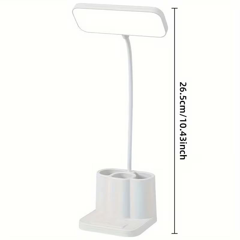 Balta LED stalo lempa su pieštukų laikikliu ir USB įkrovimu
