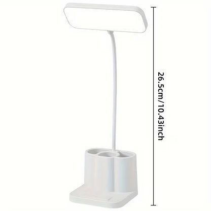 Balta LED stalo lempa su pieštukų laikikliu ir USB įkrovimu