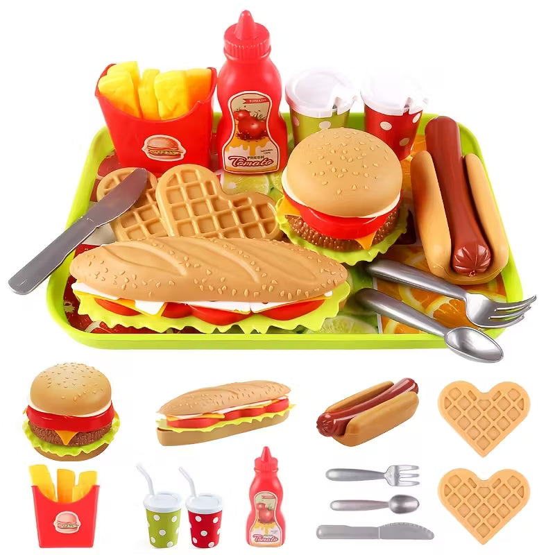 Spalvingas greito maisto žaislų rinkinys žaidimams namuose