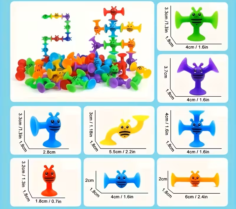 Spalvingi prilimpantys konstruktoriaus žaisliukai vaikams, 25 vnt. rinkinys