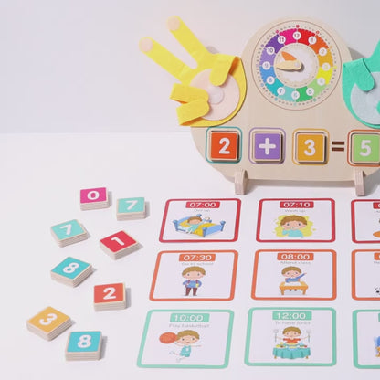 Vaikiškas mokomasis laikrodžio ir matematikos rinkinys su kortelėmis